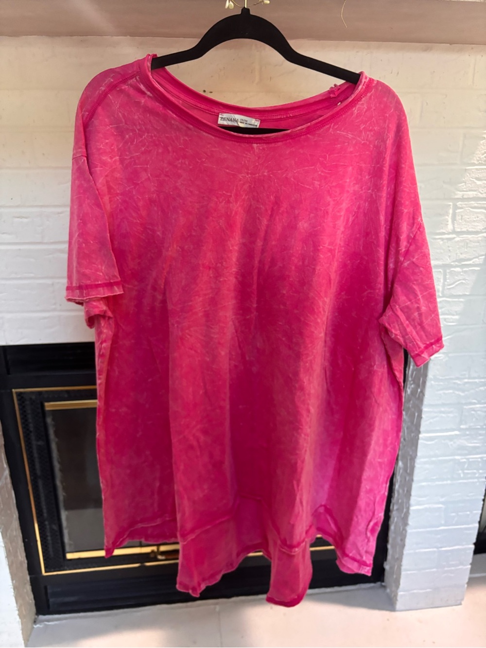 Zenana Outfitters Bright Pink Mineral-Wash Short Sleeve Tee